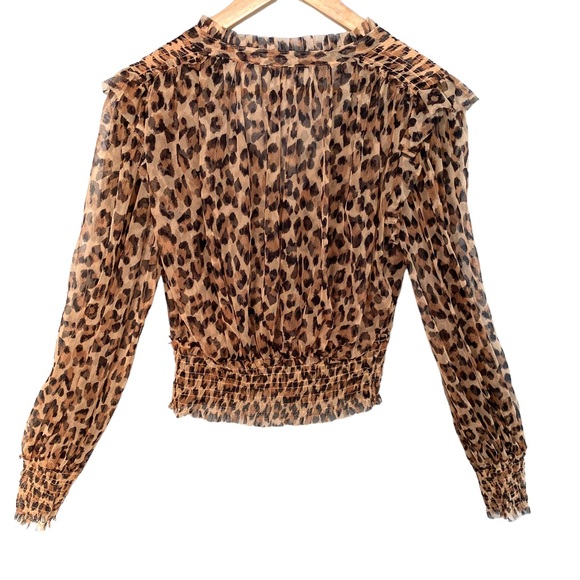 Free People Printed Twyla Top Size Large Leopard Combo Smocked - Picture 7 of 13